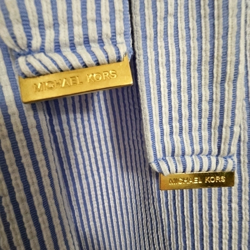 NWT MICHAEL KORS Womens Blue Striped Elastic Waist Off shoulders sleeve 1X - Picture 2 of 9
